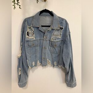 Distressed Cropped Denim Jacket